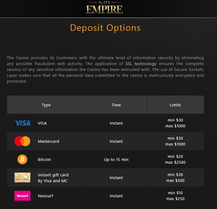 Slots Empire Casino Banking